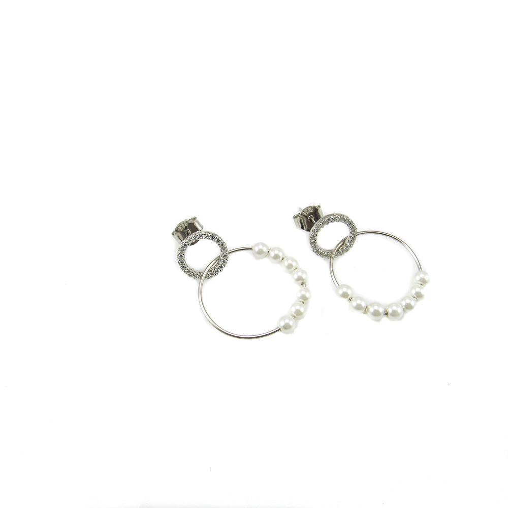 Pendientes aros de Plata de ley perlas y Circonitas