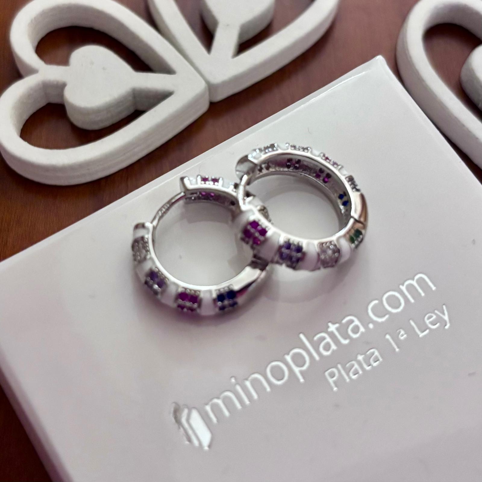 Pendientes aros 17mm de Plata de ley rodiada con Circonitas de colores 2