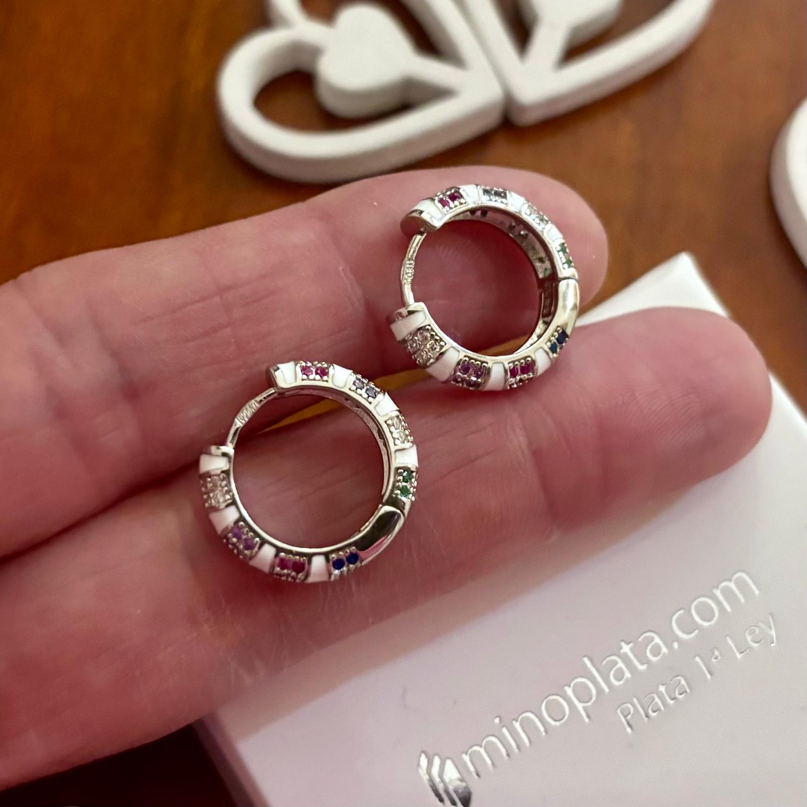 Pendientes aros 17mm de Plata de ley rodiada con Circonitas de colores 4