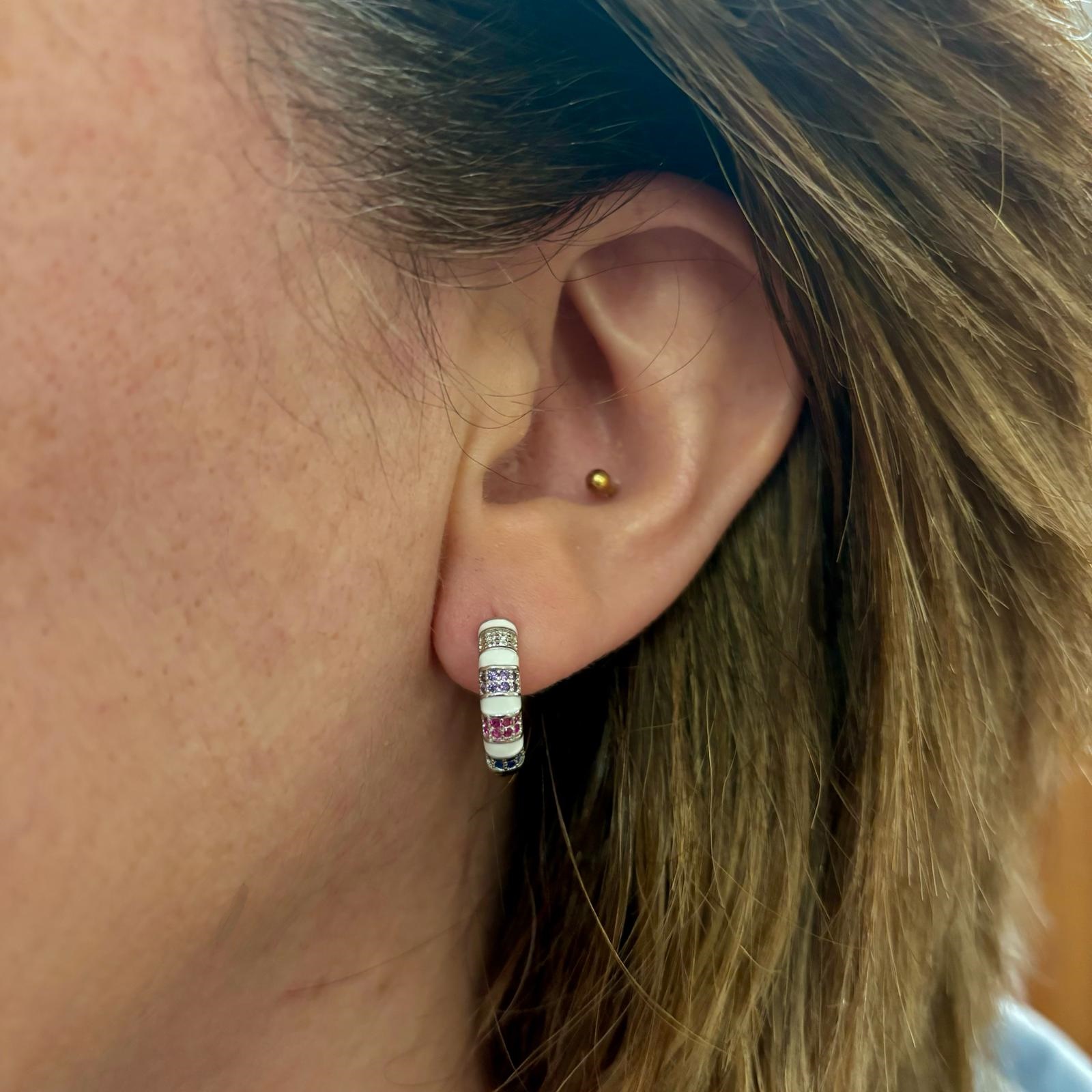 Pendientes aros 17mm de Plata de ley rodiada con Circonitas de colores 5