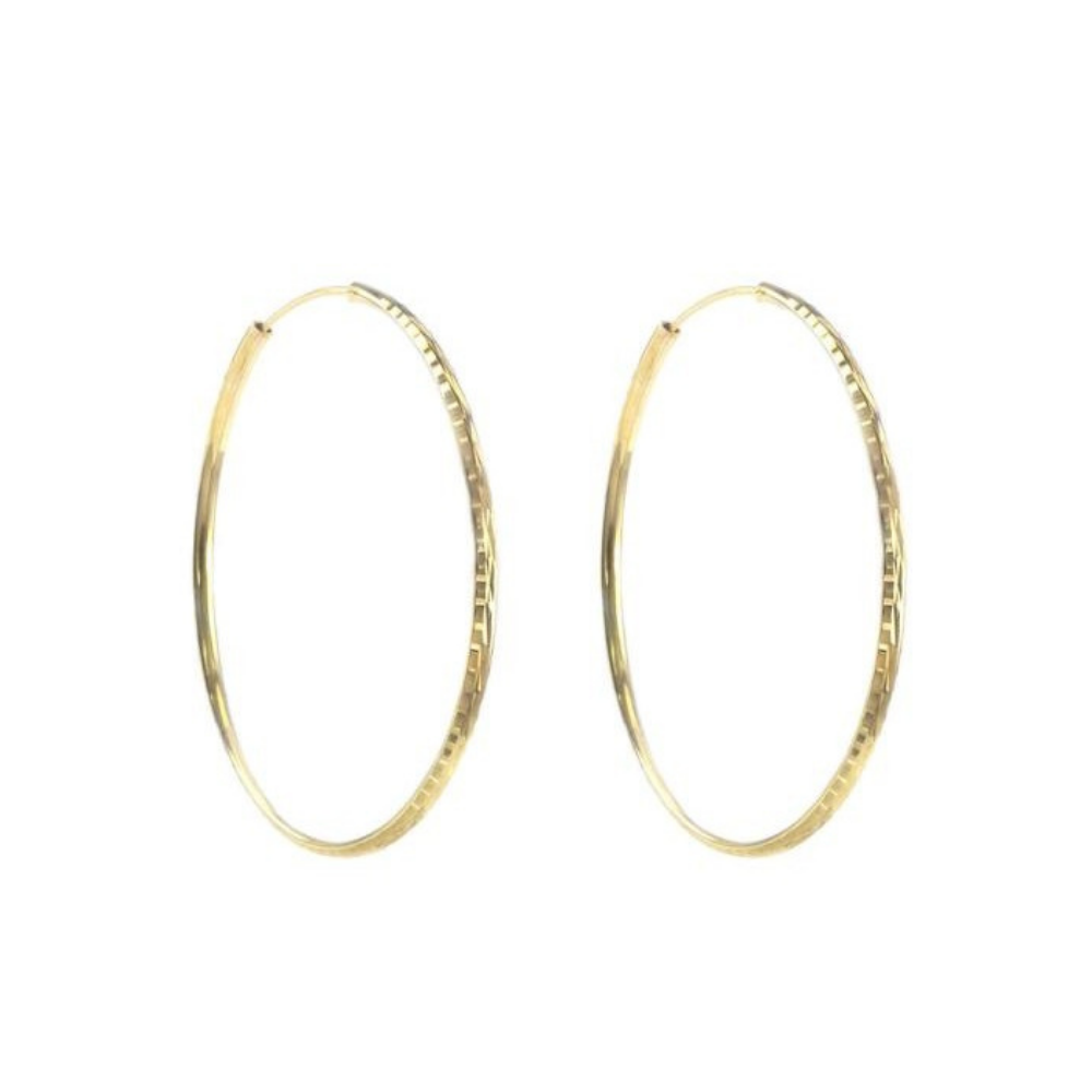 Pendientes Aros tallados en Plata de ley dorada 50 Mm.