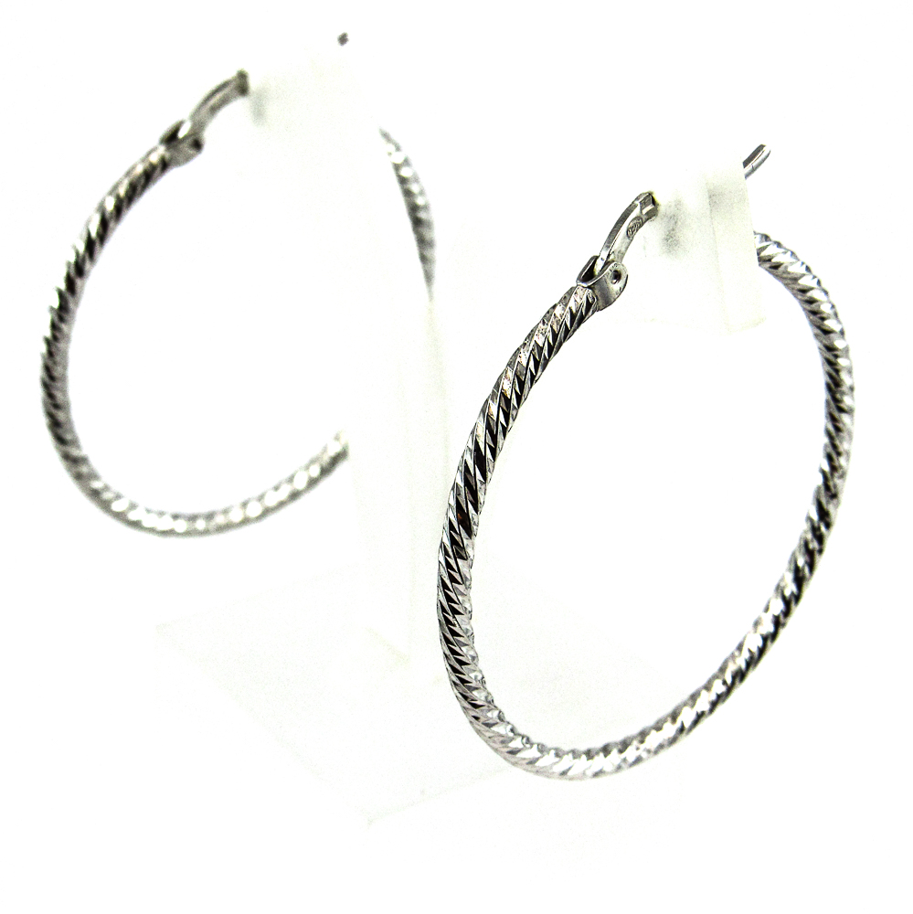 Pendientes Aros diamantados de Plata de ley rodiada 34 Mm.