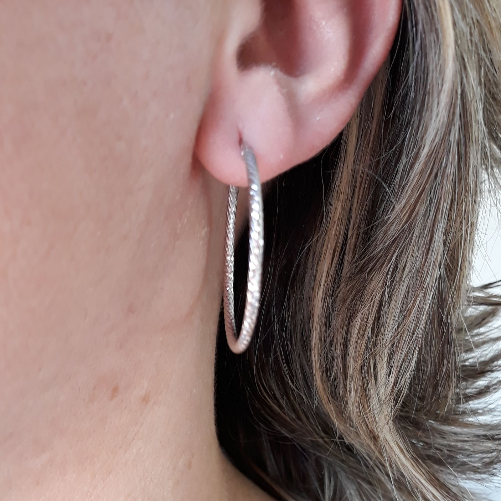 Pendientes Aros diamantados de Plata de ley rodiada 34 Mm. 1