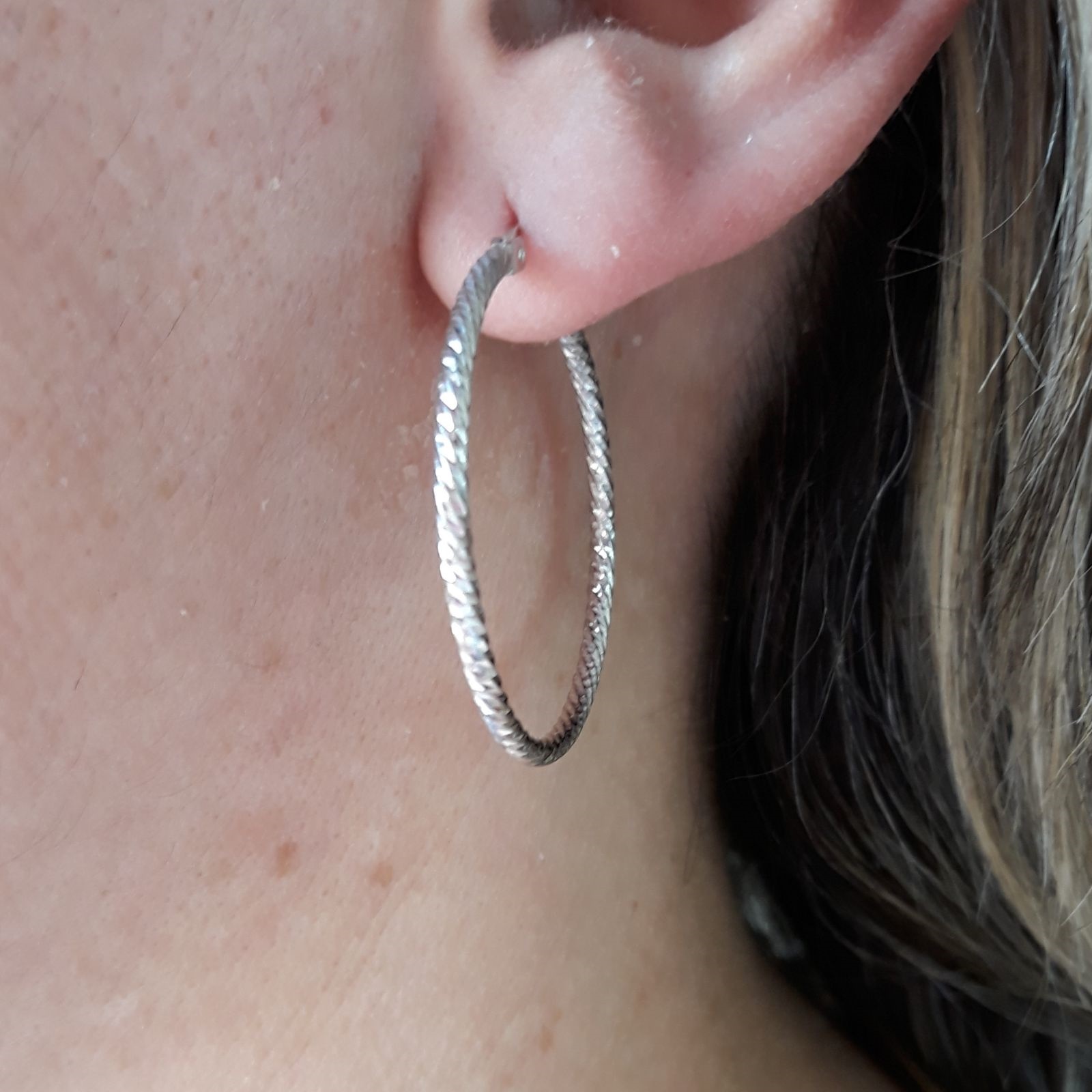 Pendientes Aros diamantados de Plata de ley rodiada 34 Mm. 2
