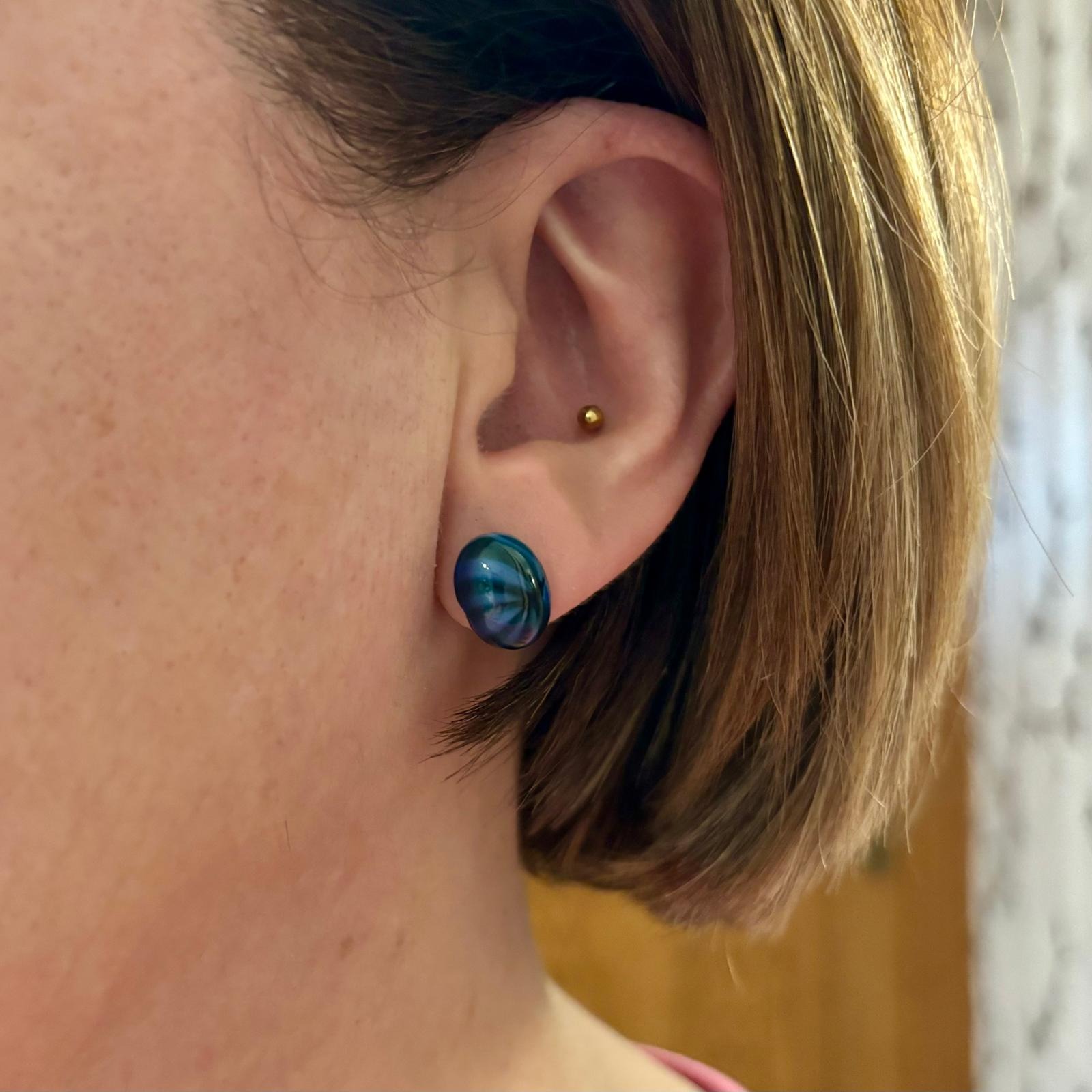 Pendientes cristal Checo azul oscuro en Plata de ley 3