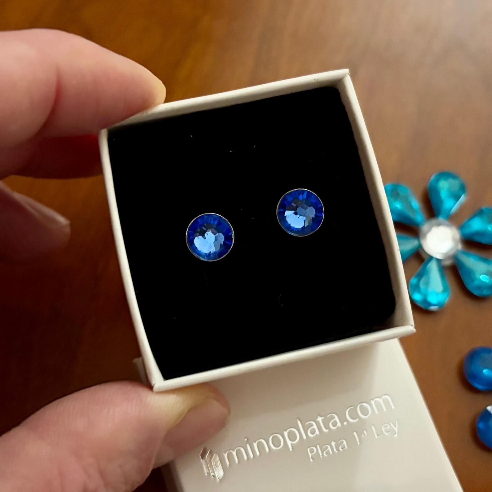Pendientes de Plata de ley con cristal SW azul intenso 2