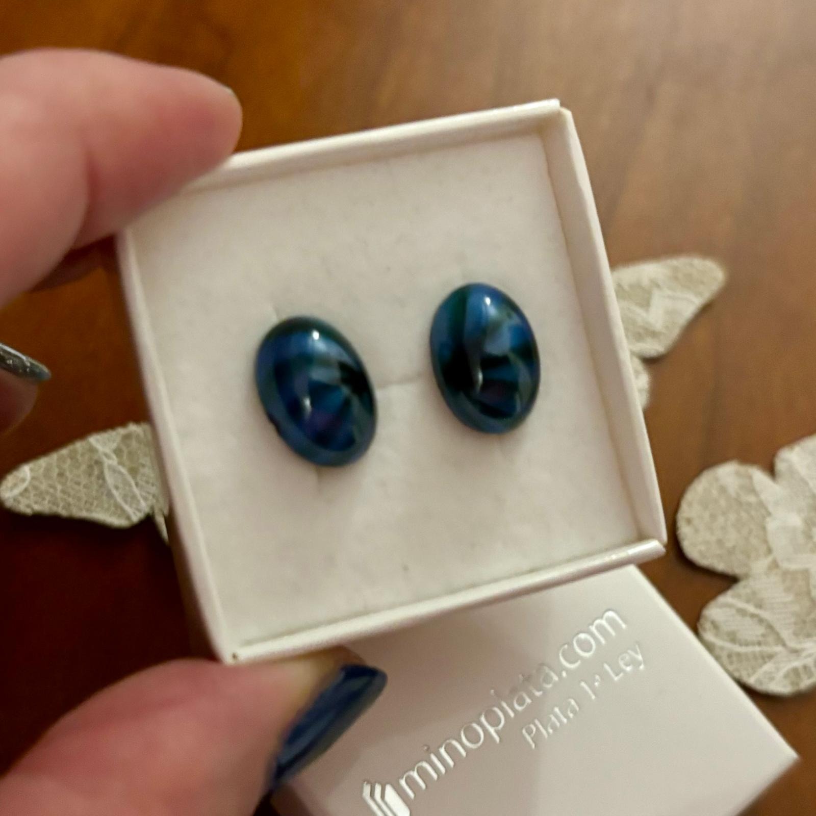 Pendientes cristal Checo azul oscuro en Plata de ley 1