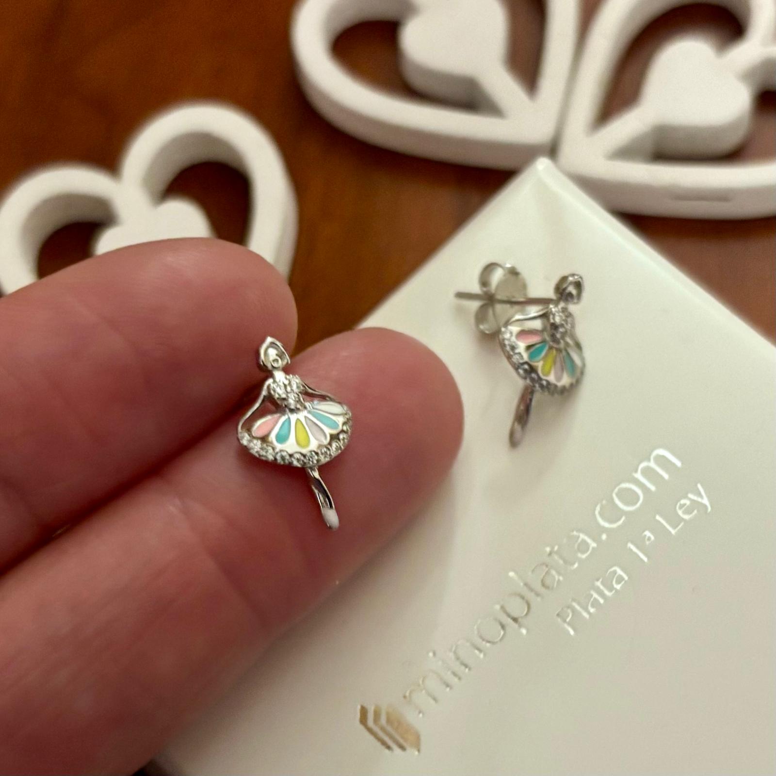 Pendientes bailarina de Plata rodiada con Circonitas y esmalte 2