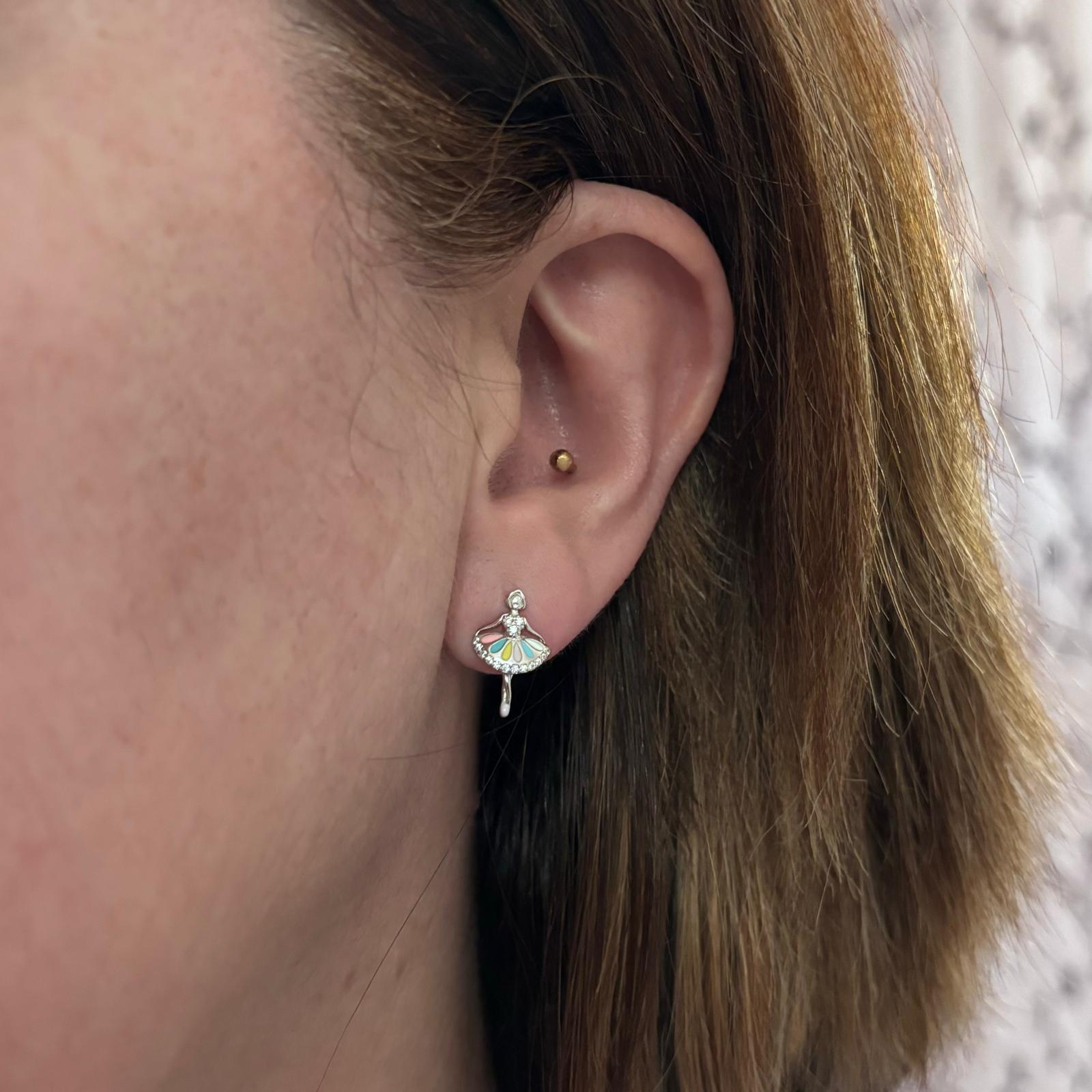 Pendientes bailarina de Plata rodiada con Circonitas y esmalte 3