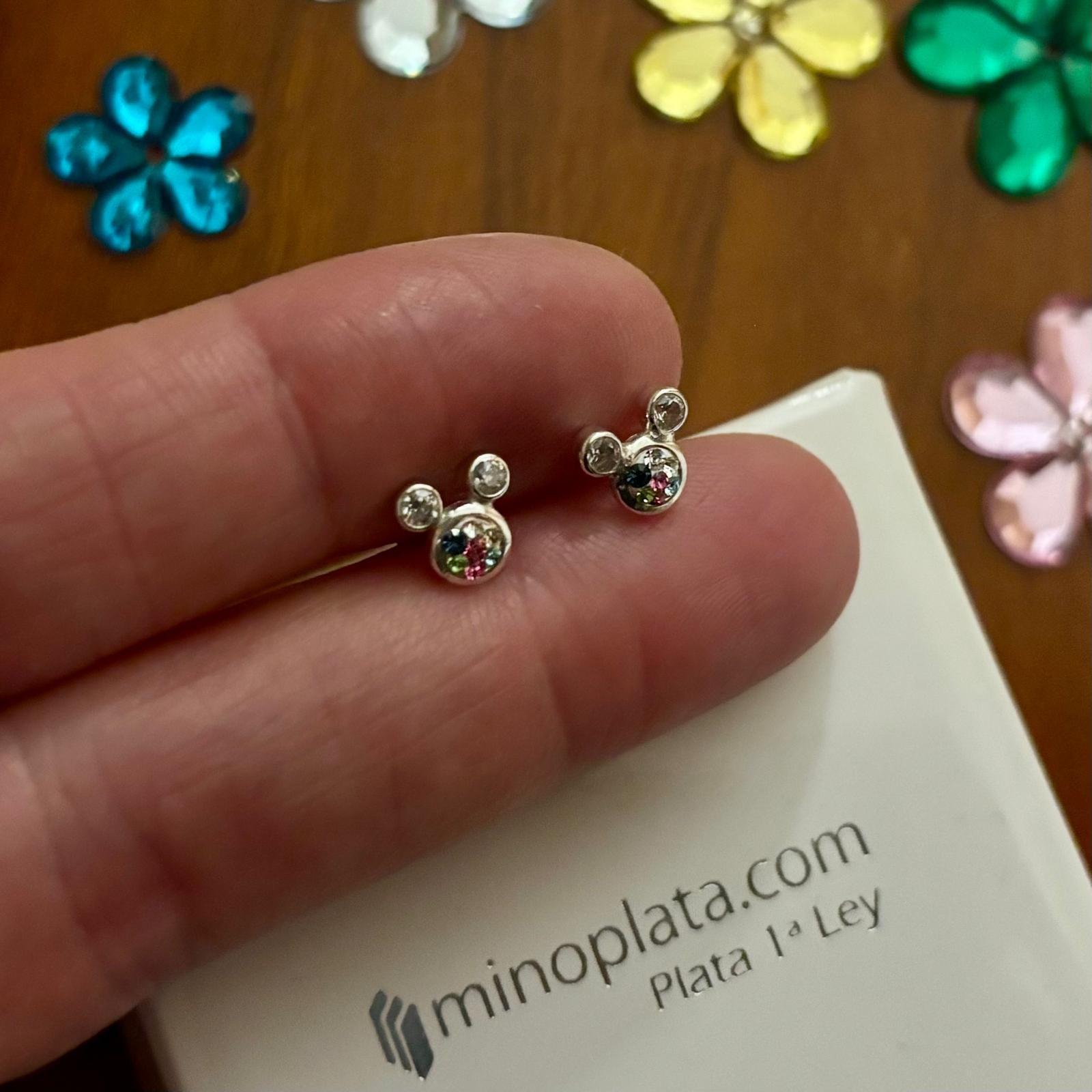 Pendientes infantiles chaton de Plata de ley con piedras de colores 1