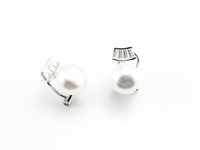 Pendientes Plata rodiada con Perlas y Circonitas baguette