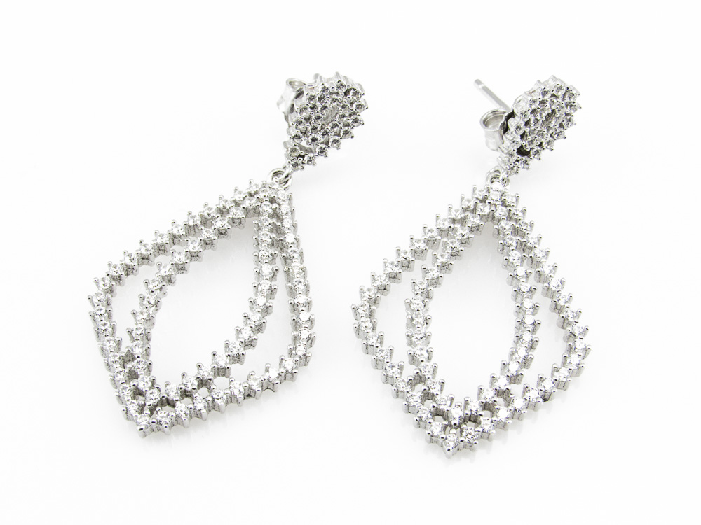 Pendientes de fiesta en Plata rodiada con Circonitas