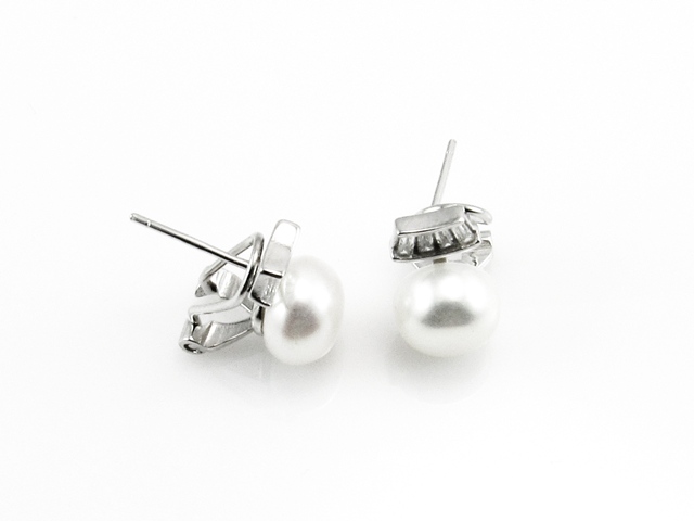 Pendientes Plata rodiada con Perlas y Circonitas baguette 1