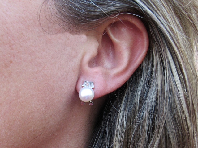 Pendientes Plata rodiada con Perlas y Circonitas baguette 2