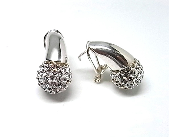 Pendientes en Plata de Ley con Bola de Cristal blanco 12 Mm.