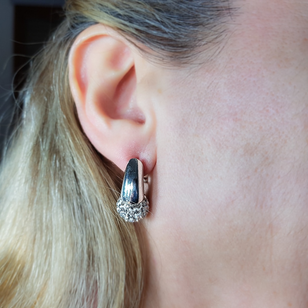Pendientes en Plata de Ley con Bola de Cristal blanco 12 Mm. 2