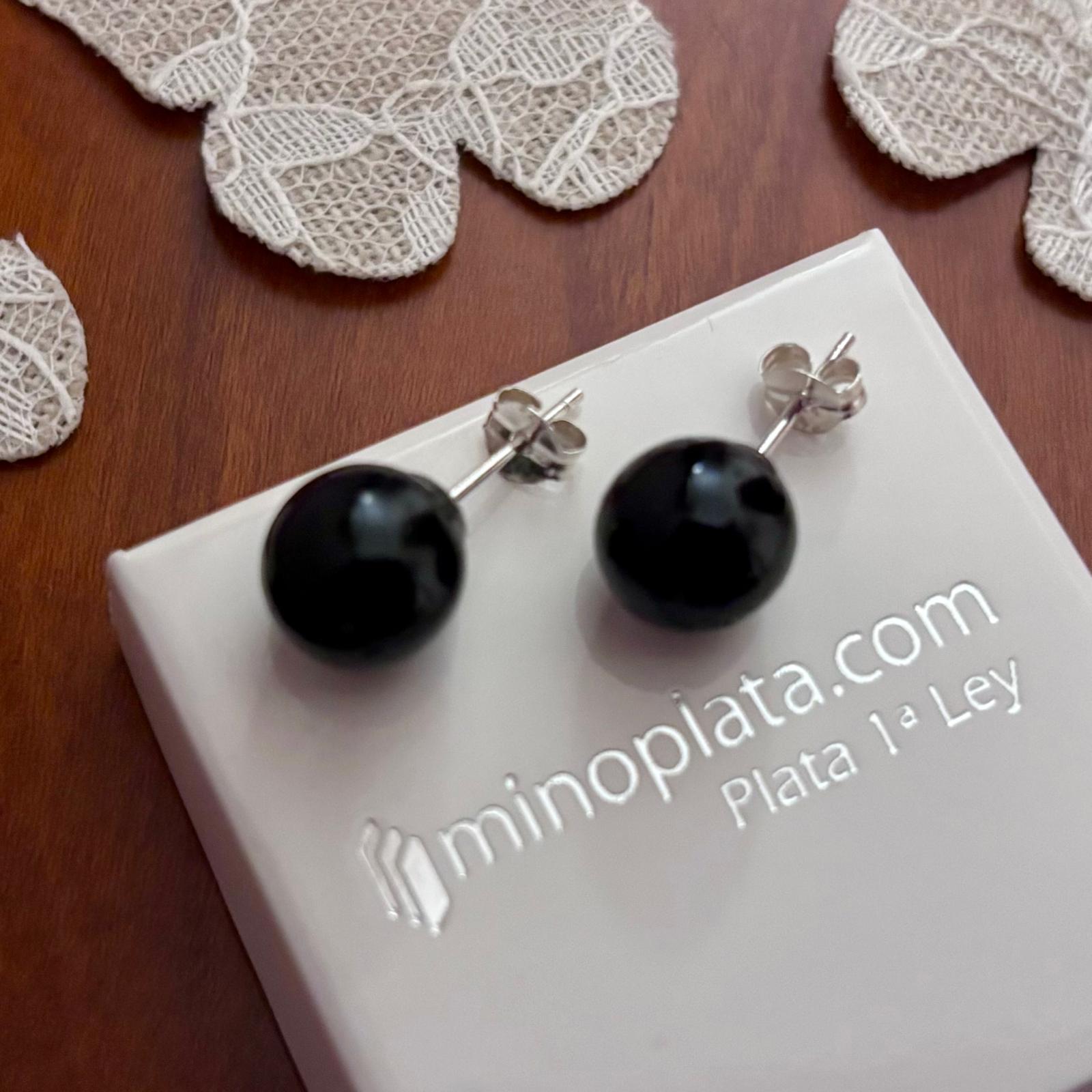 Pendientes bola negra 10mm en Plata de ley