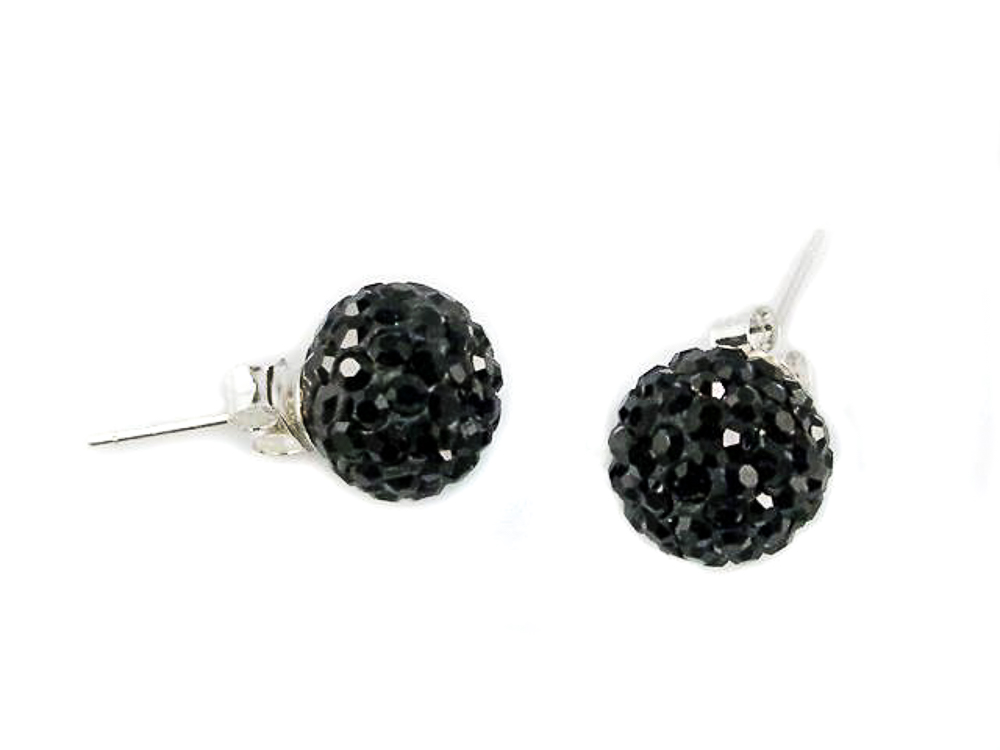 Pendientes Plata de Ley y Cristal de colores 10 Mm. Negro