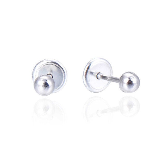 Pendientes 3mm bola de Plata de ley con cierre rosca 1
