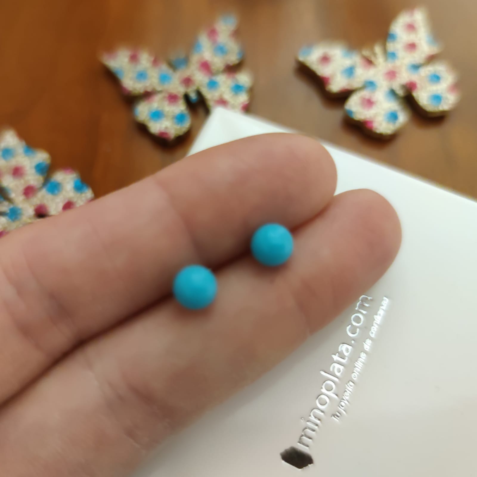 Pendientes de Plata de ley con bolita 5 Mm. turquesa 1