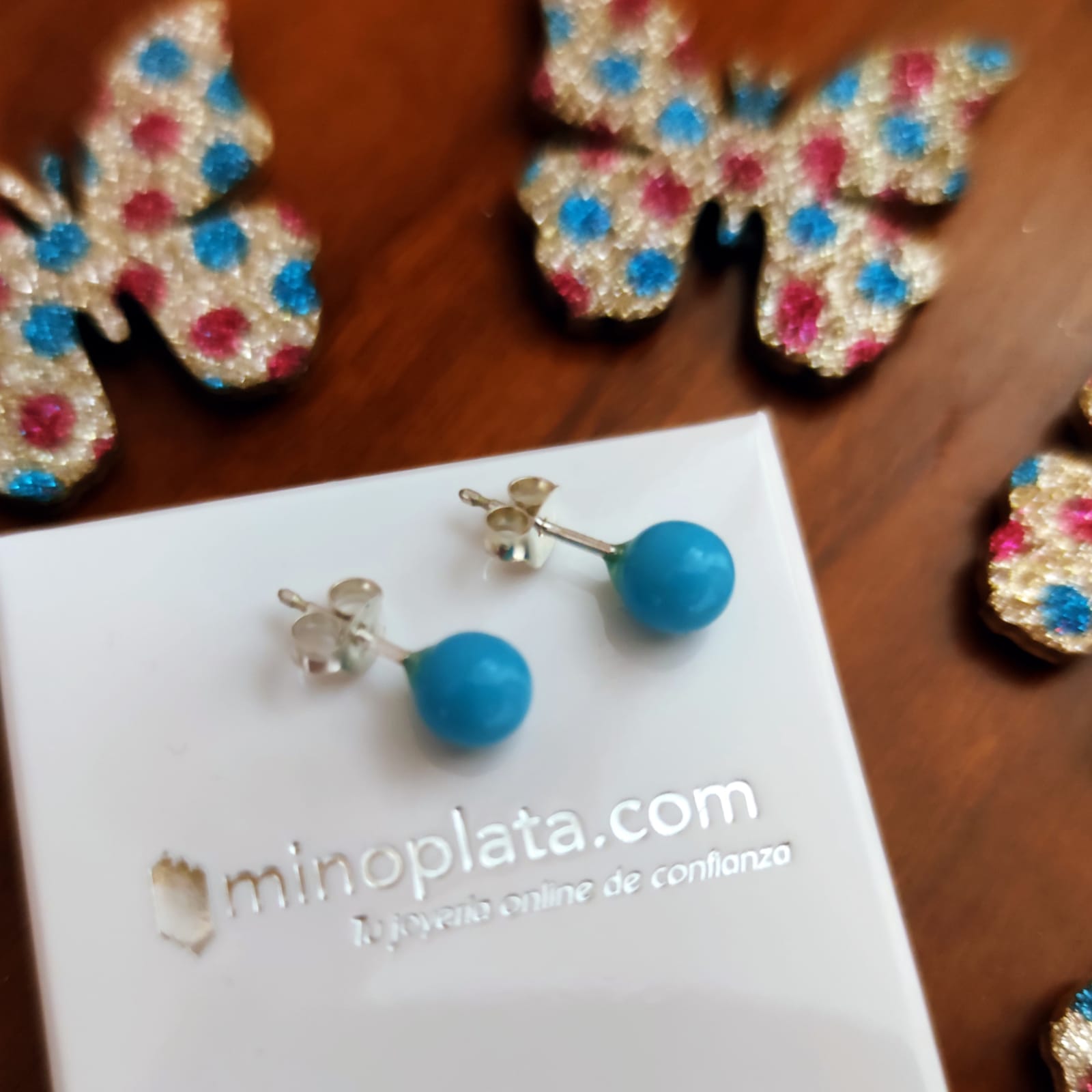 Pendientes de Plata de ley con bolita 5 Mm. turquesa 3