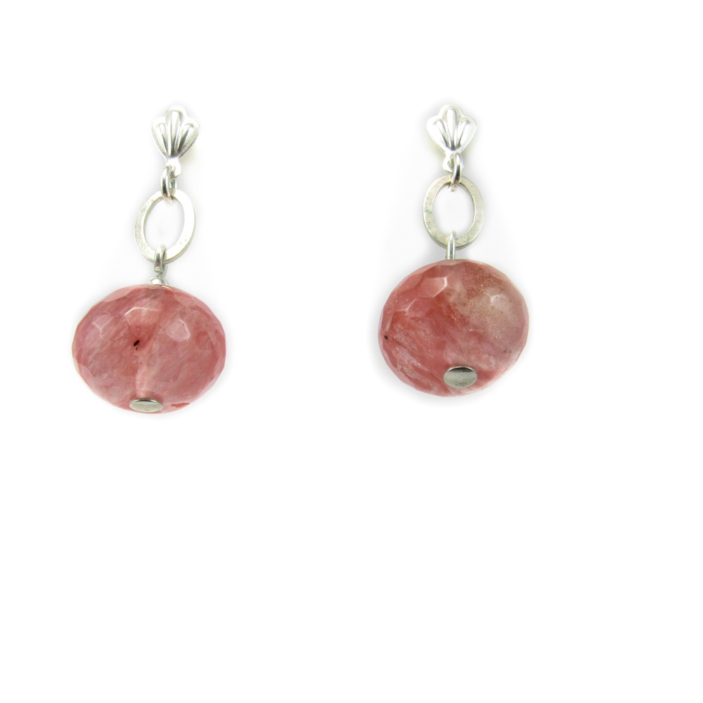 Pendientes Cuarzo facetado salmon y Plata de Ley