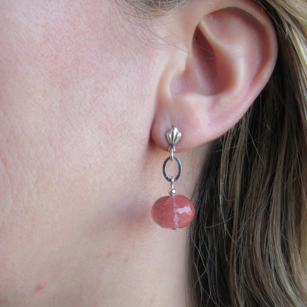 Pendientes Cuarzo facetado salmon y Plata de Ley 1