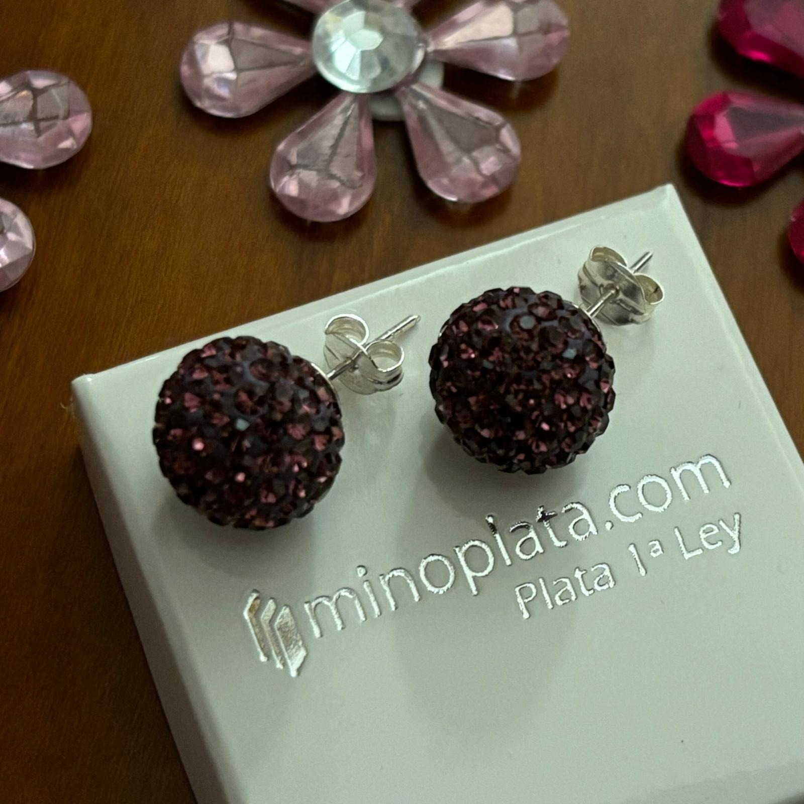Pendientes de Plata con Cristal 12 Mm. Berenjena_1