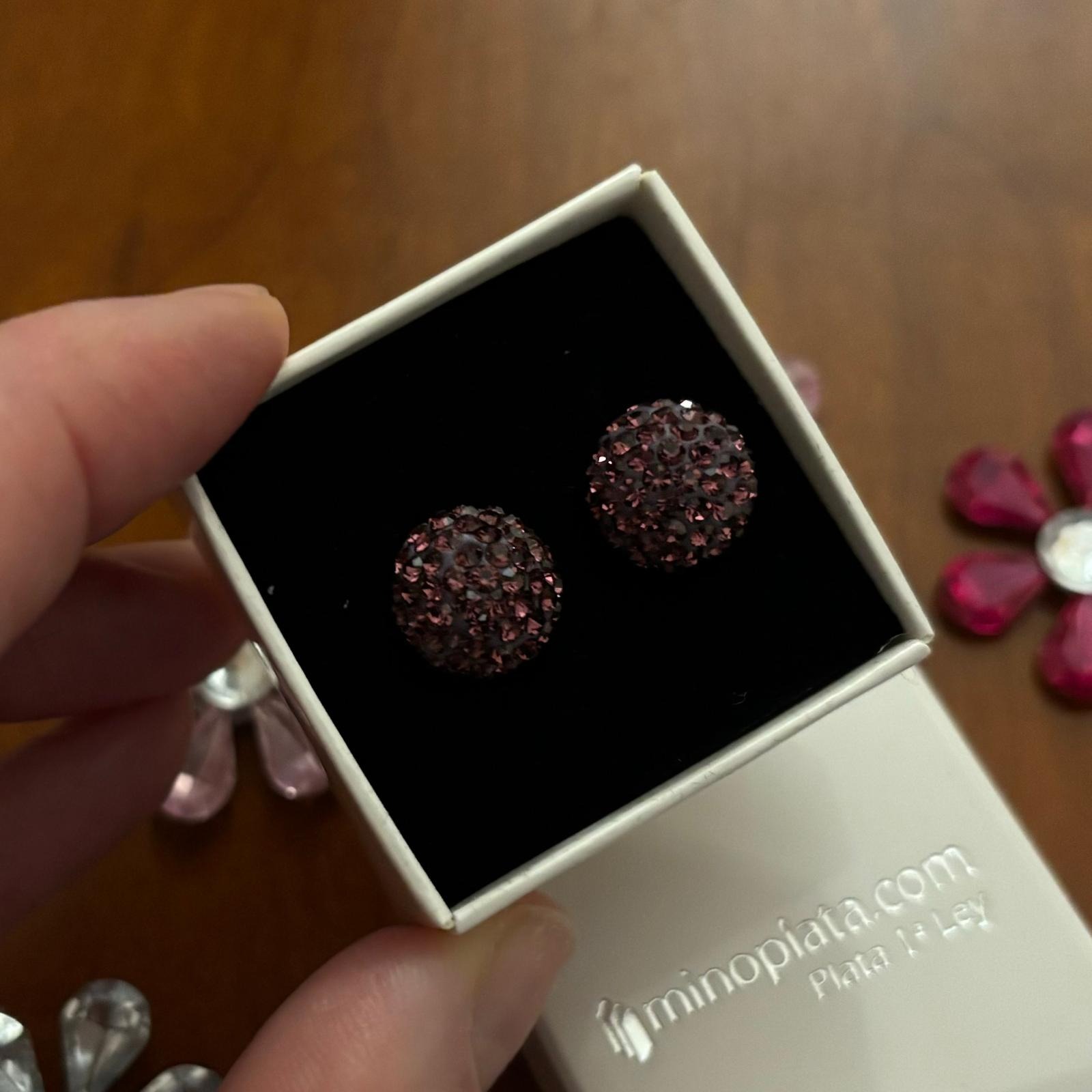 Pendientes de Plata con Cristal 12 Mm. Berenjena 3
