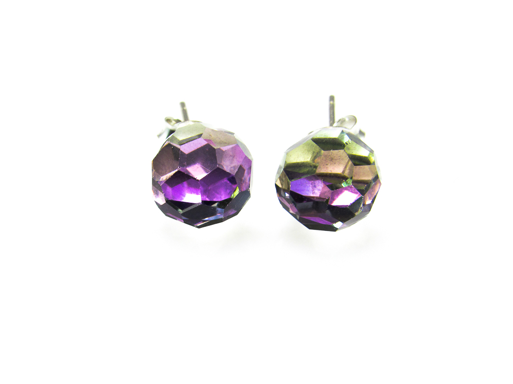 Pendientes bola 7 Mm. de cristal tornasol y Plata de ley