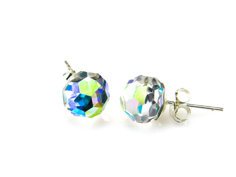 Pendientes cristal facetado aurora boreal y Plata de ley 1