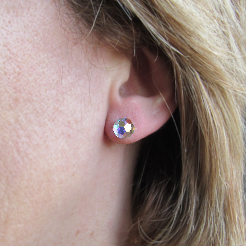 Pendientes cristal facetado aurora boreal y Plata de ley 3