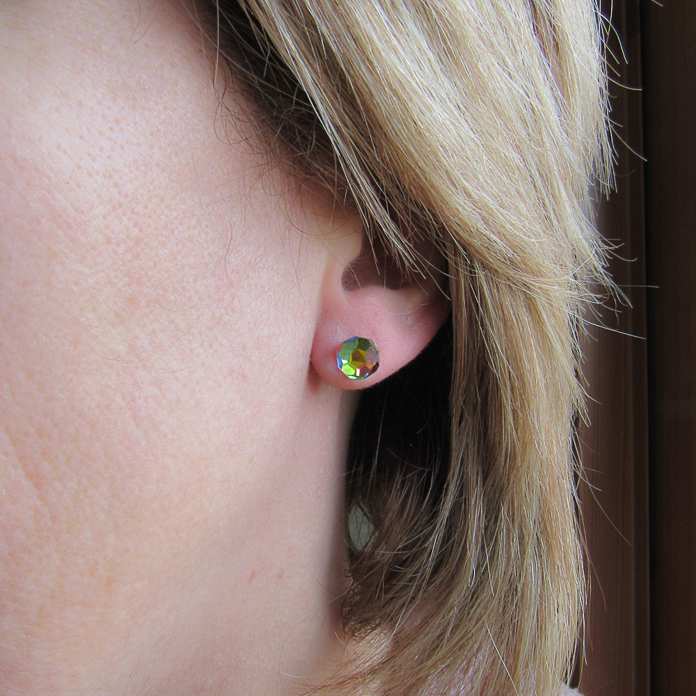 Pendientes bolas de cristal tornasol y Plata de ley 7 Mm. 1