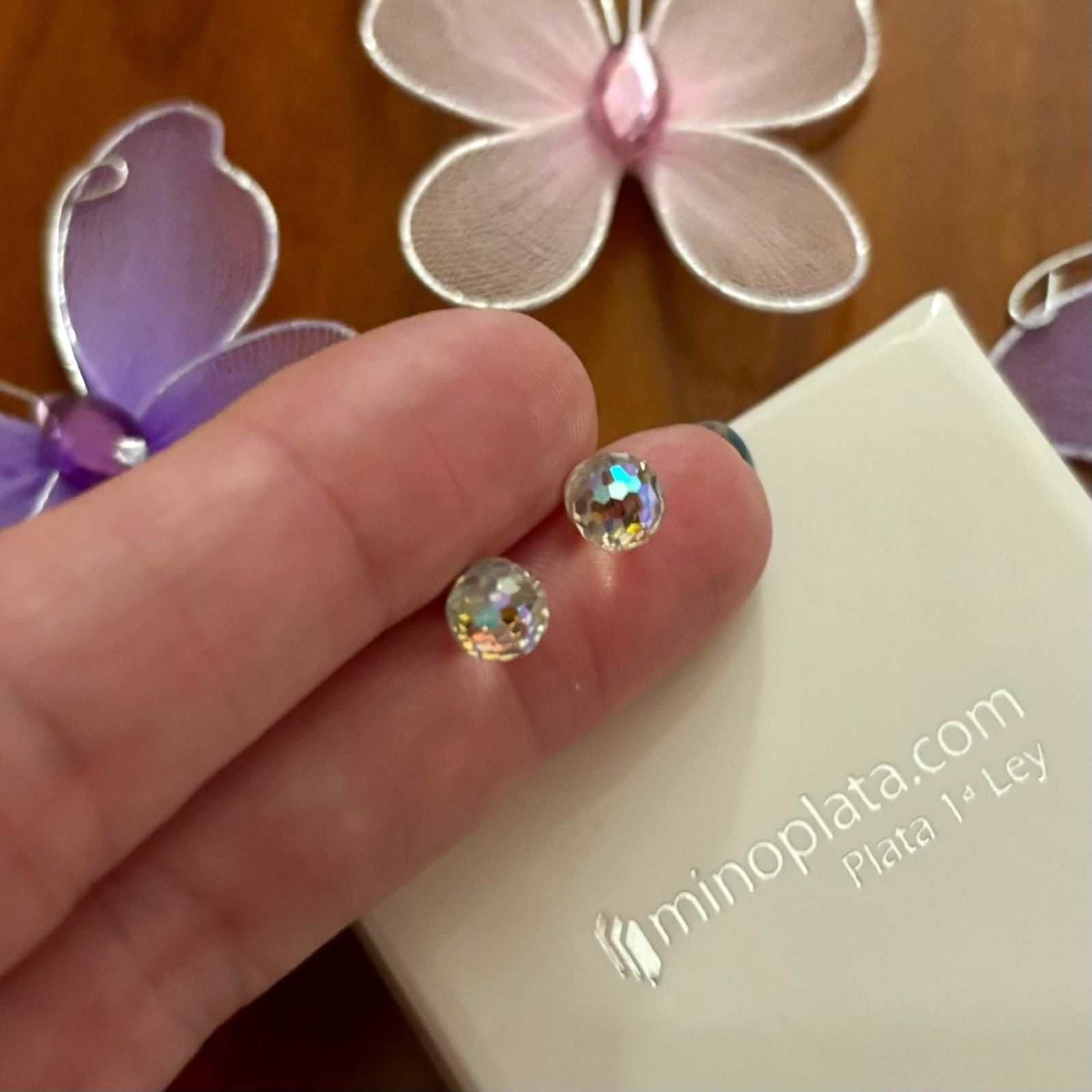 Pendientes bolas cristal tornasol 6 Mm. y Plata de ley 3