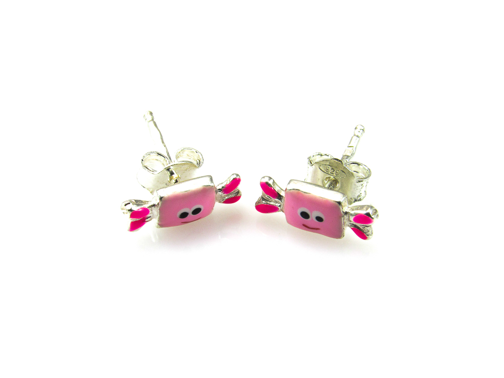 Pendientes para niñas caramelo rosa de Plata de ley