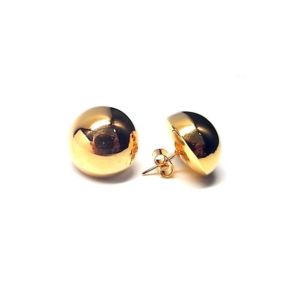 Pendientes media bola 18 Mm. de Plata de ley dorada