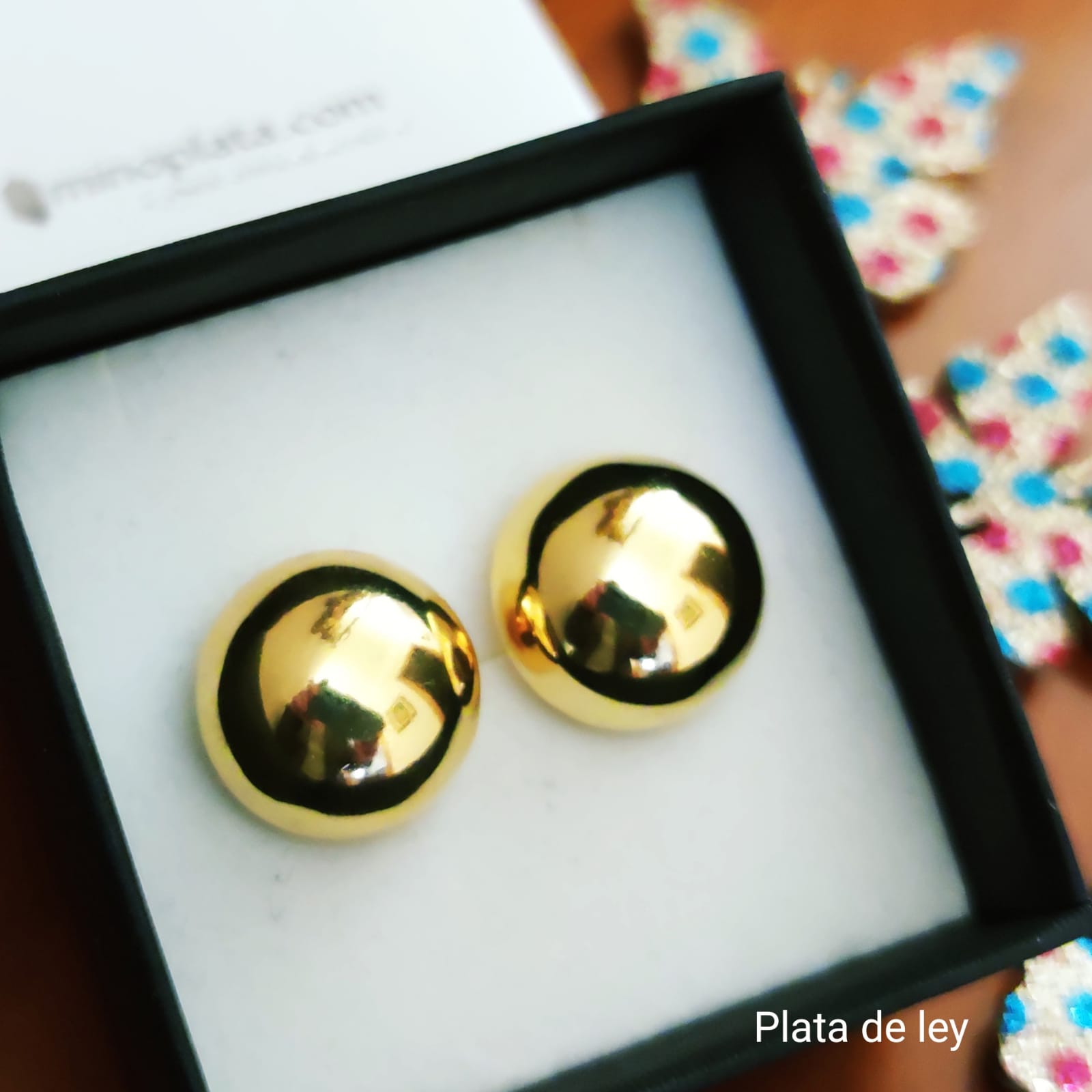 Pendientes media bola 18 Mm. de Plata de ley dorada 3