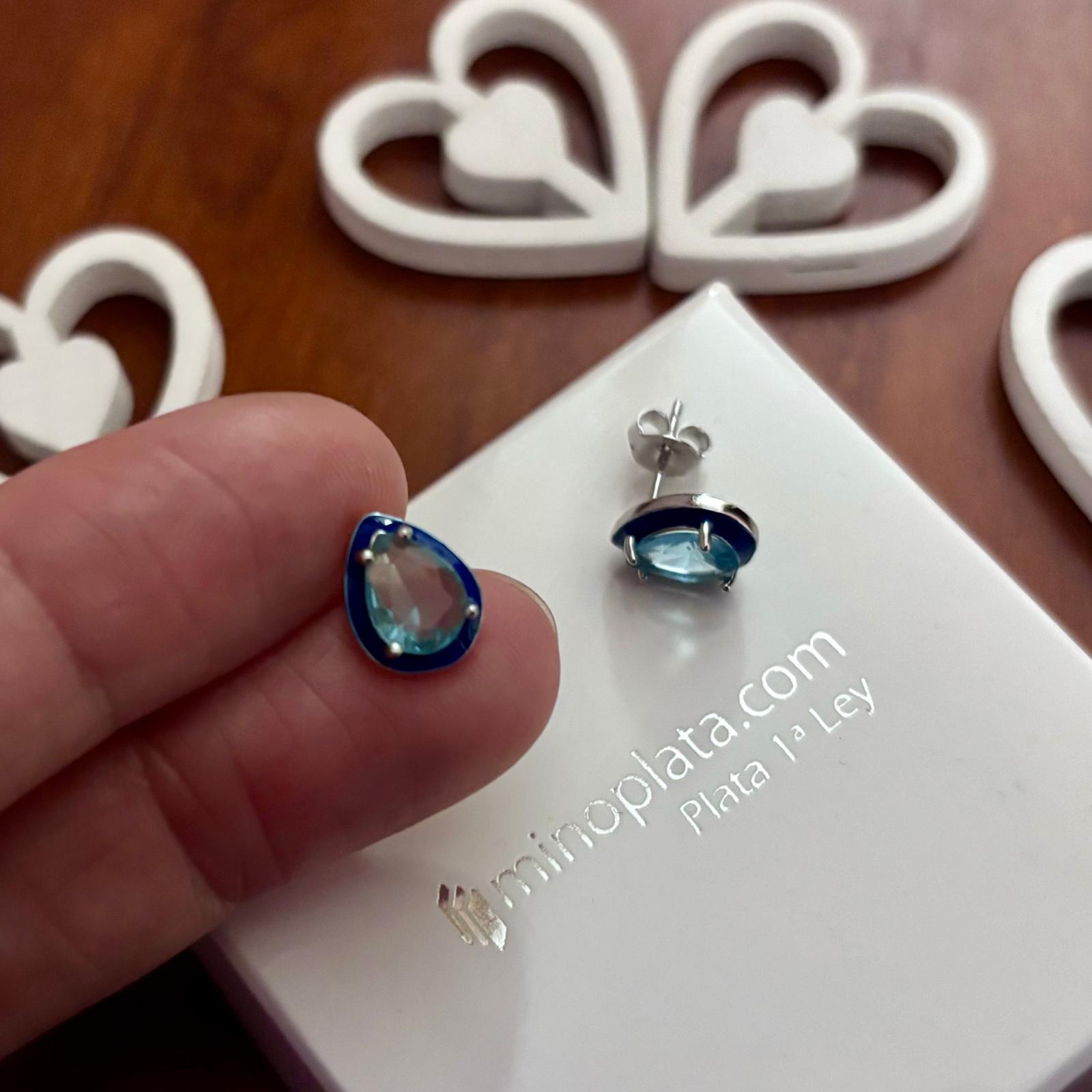 Pendientes azules lágrima de Plata rodiada con esmalte y Circonita_1