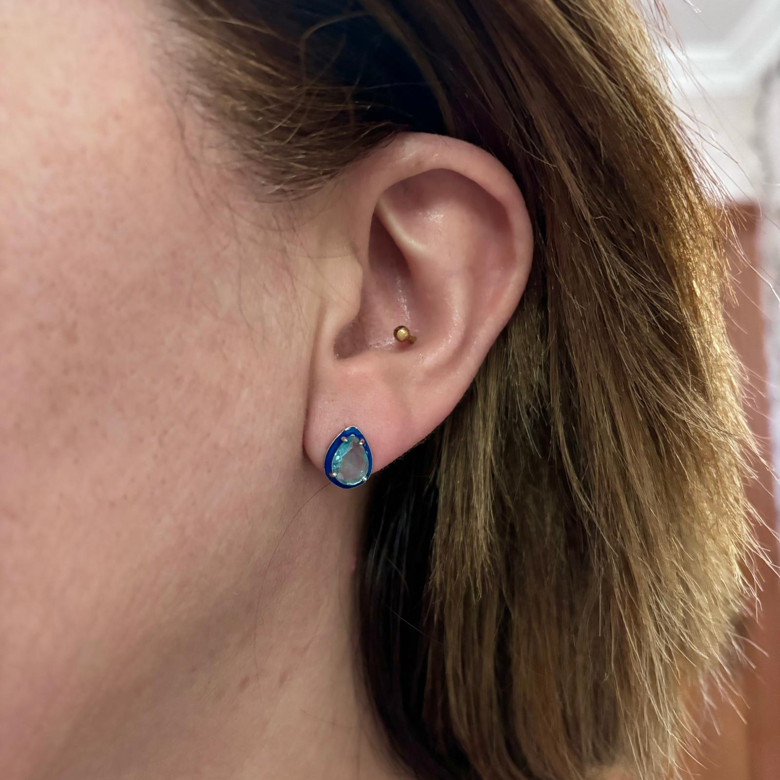 Pendientes azules lágrima de Plata rodiada con esmalte y Circonita 3