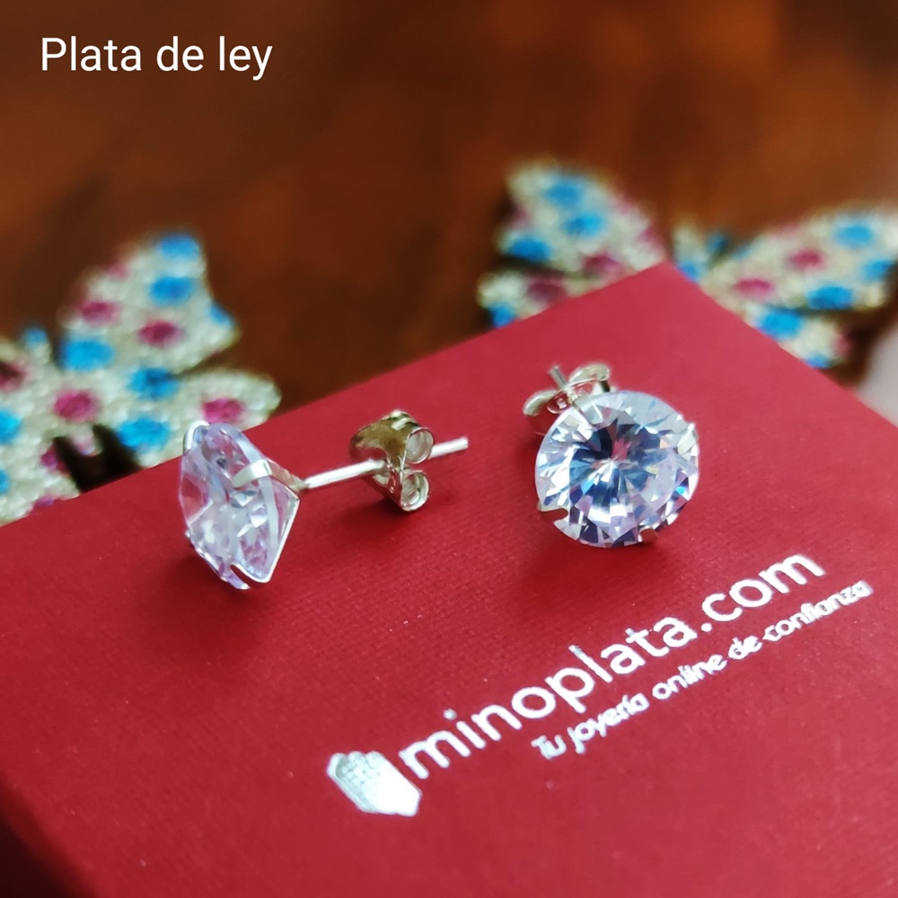 Pendientes Plata y Circonitas blancas 9 mm. 1