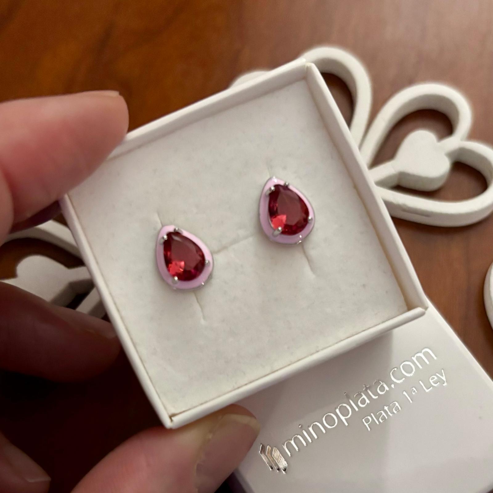 Pendientes lágrima de Plata con Circonita rosa