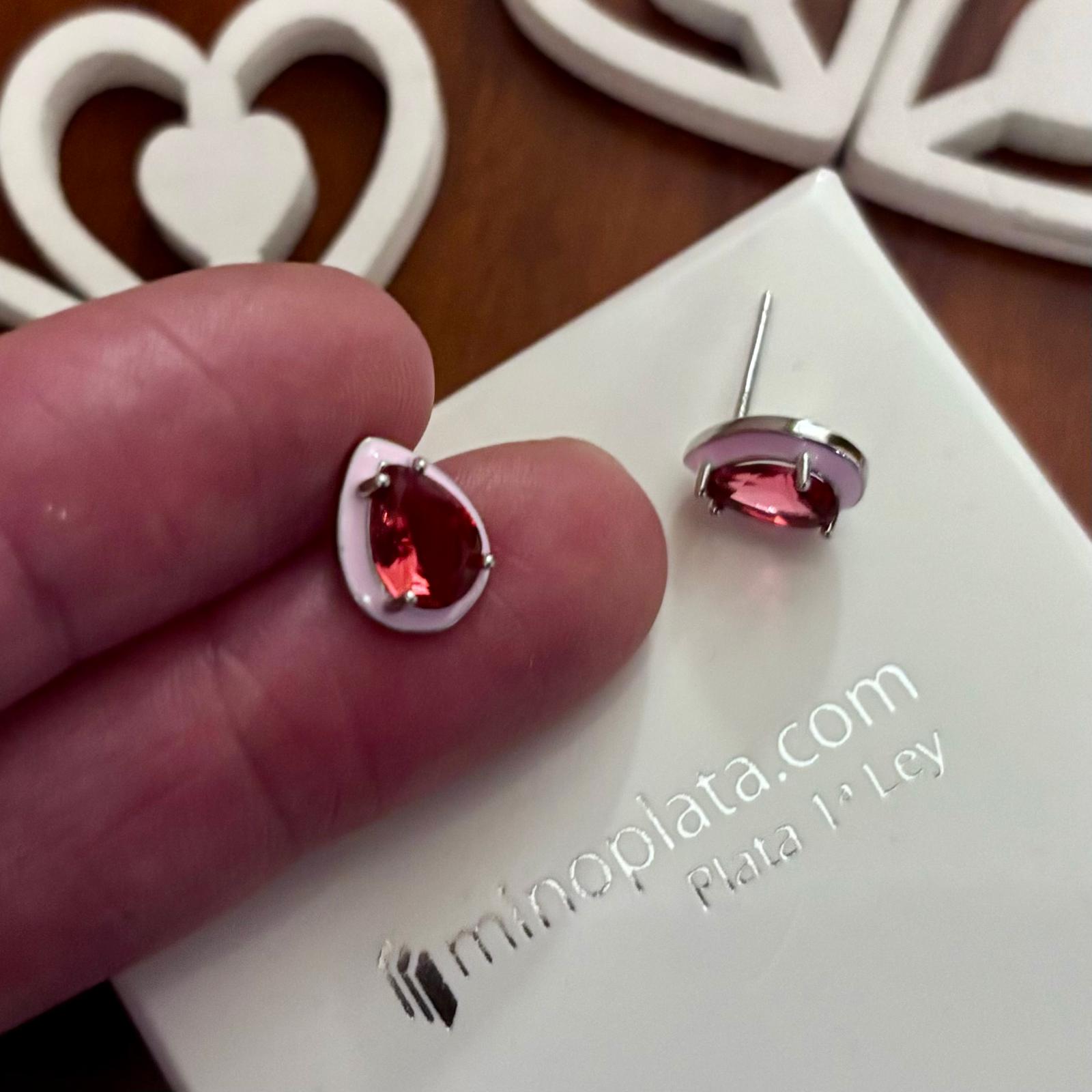 Pendientes lágrima de Plata con Circonita rosa 2
