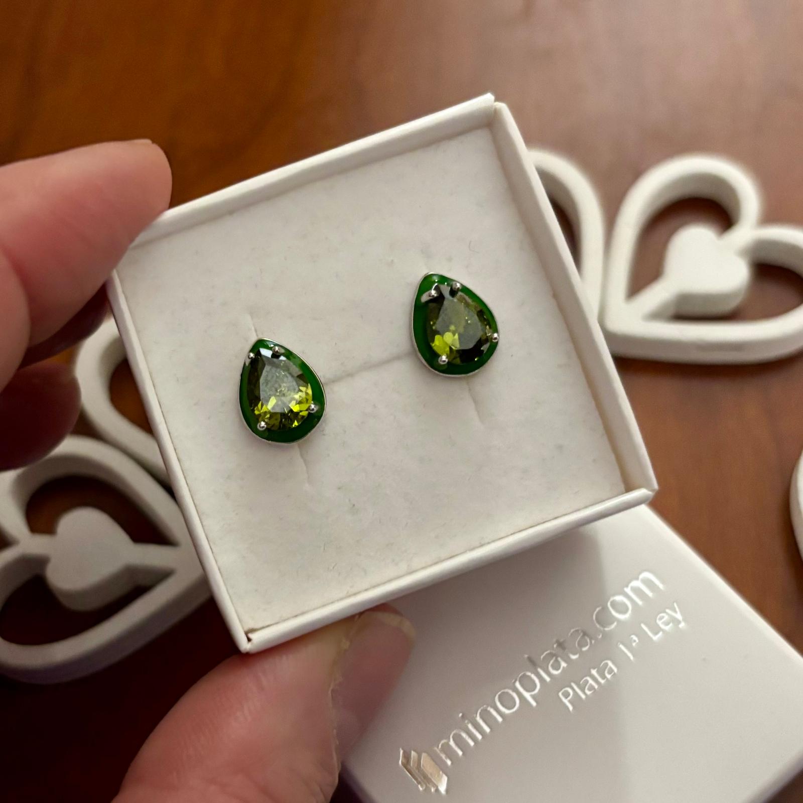 Pendientes lágrima Circonita verde de Plata de ley rodiada