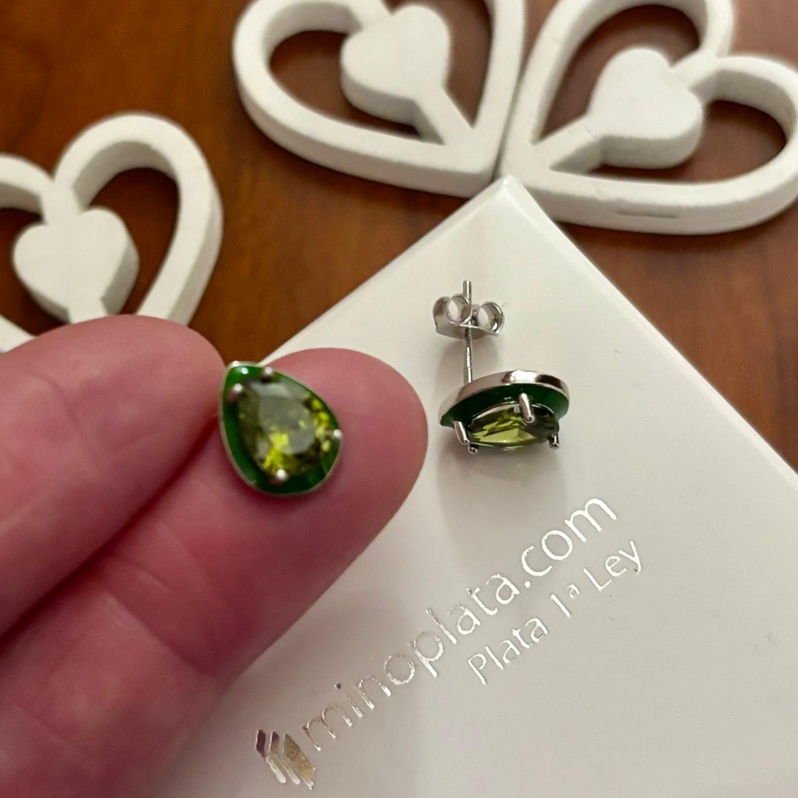 Pendientes lágrima Circonita verde de Plata de ley rodiada 2