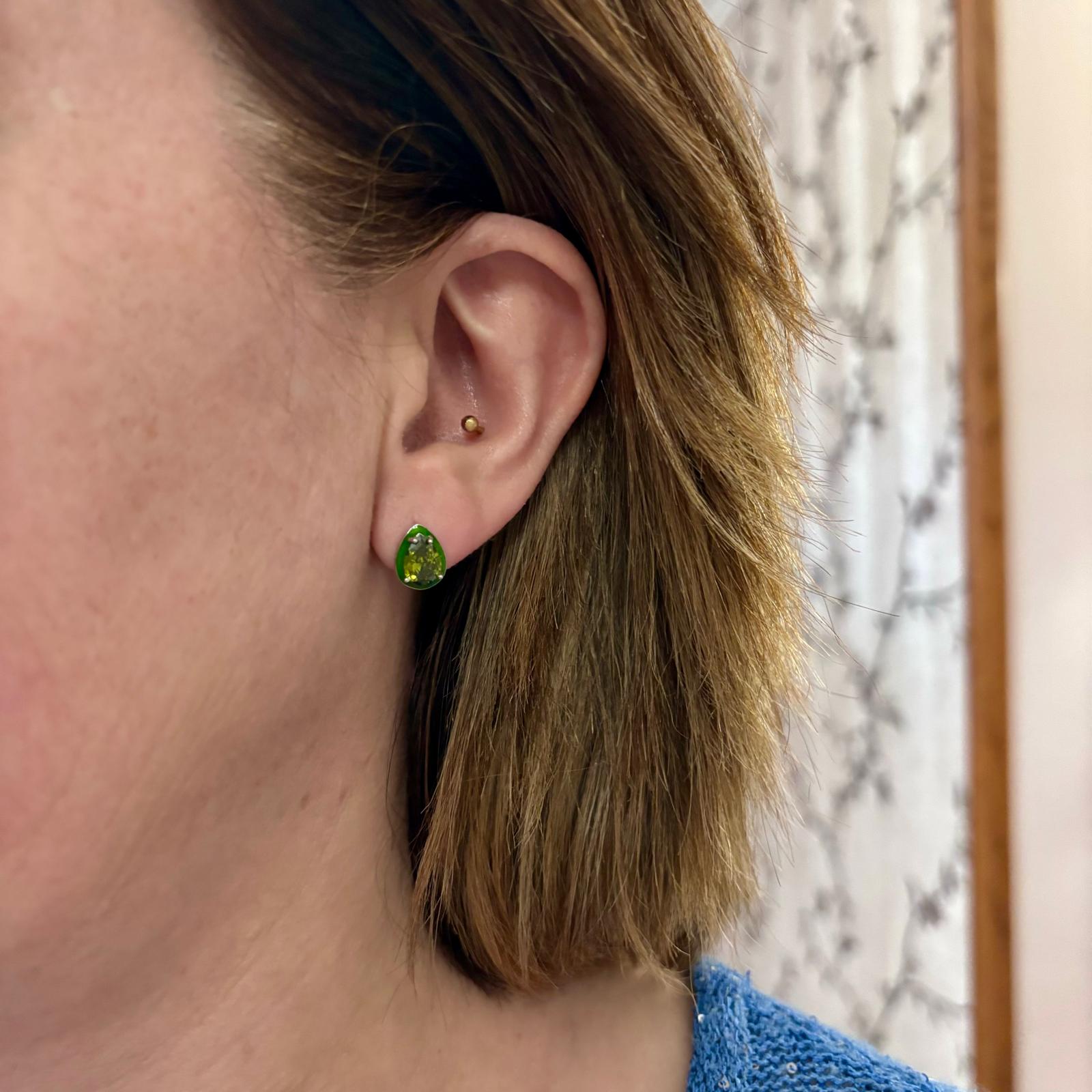 Pendientes lágrima Circonita verde de Plata de ley rodiada 3