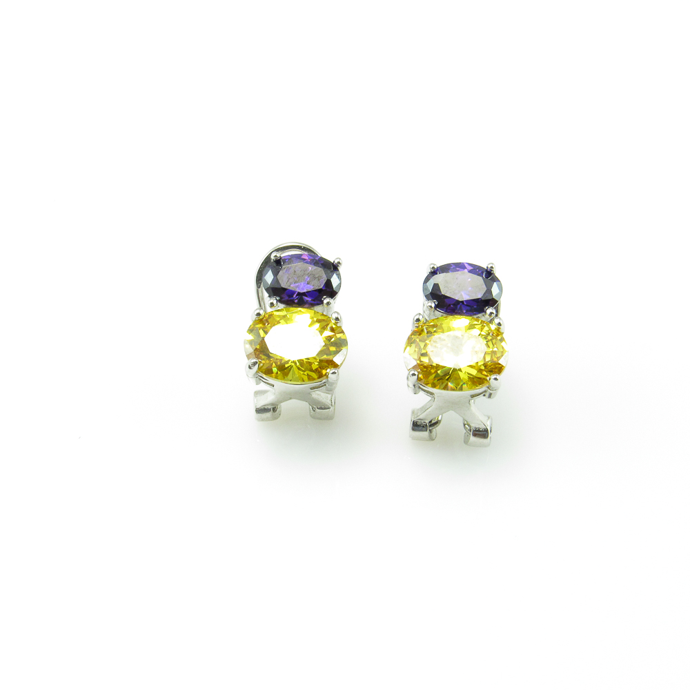 Pendientes Circonitas amarilla y amatista de Plata cierre omega