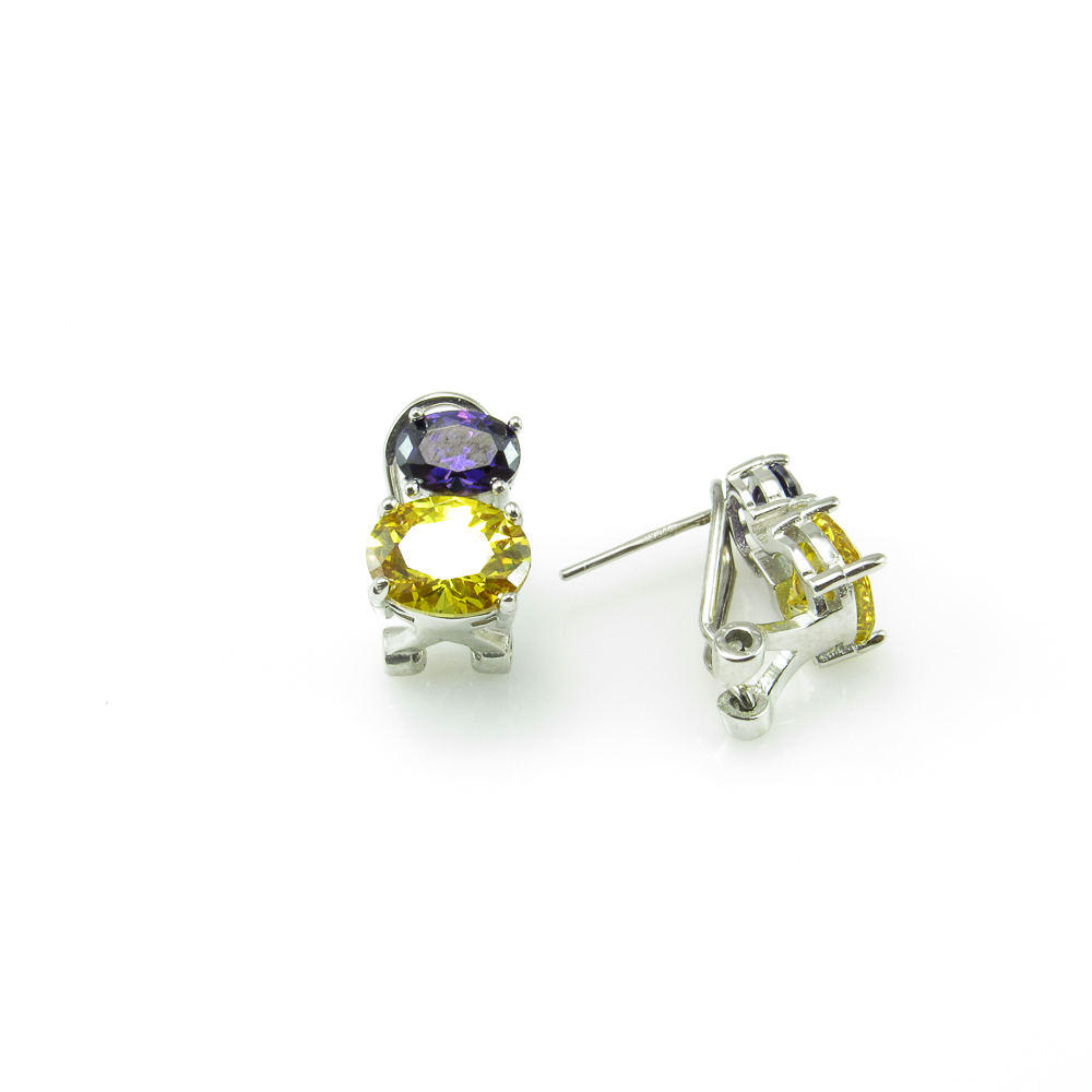 Pendientes Circonitas amarilla y amatista de Plata cierre omega 1