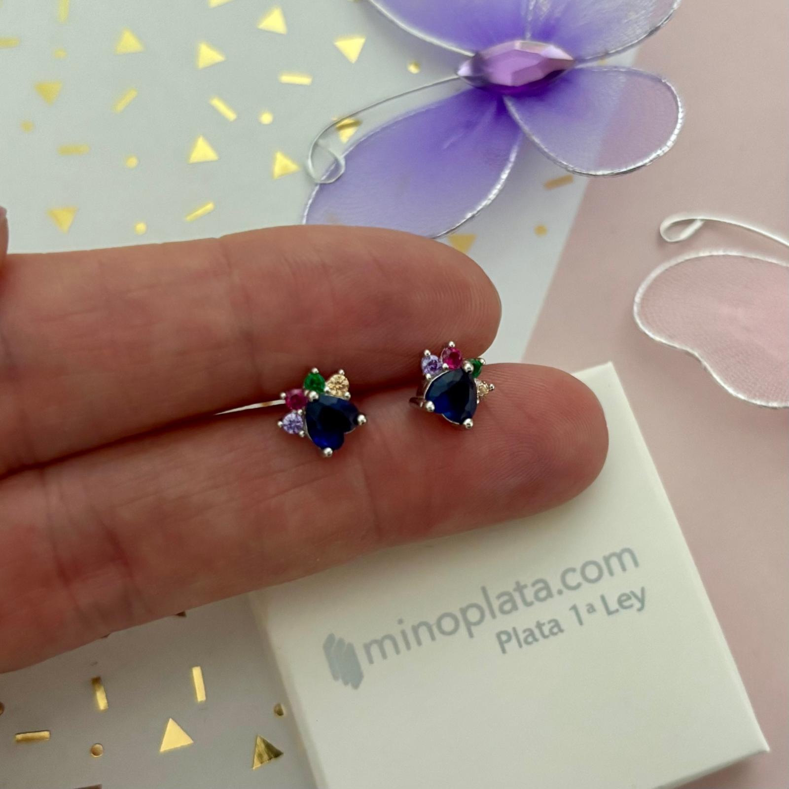 Pendientes de Plata rodiada Circonitas de colores 3