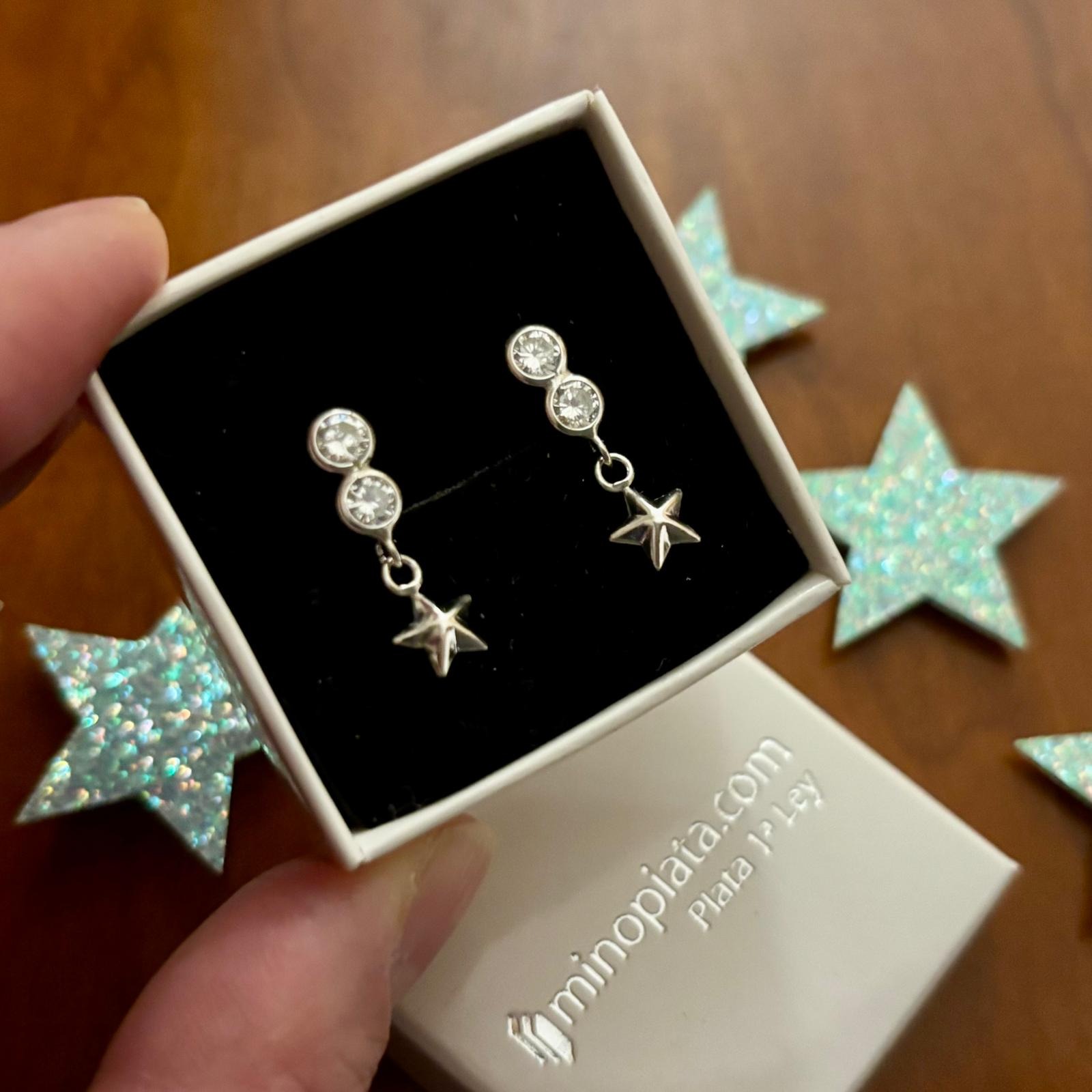 Pendientes de Plata con Circonitas y estrella colgante 1