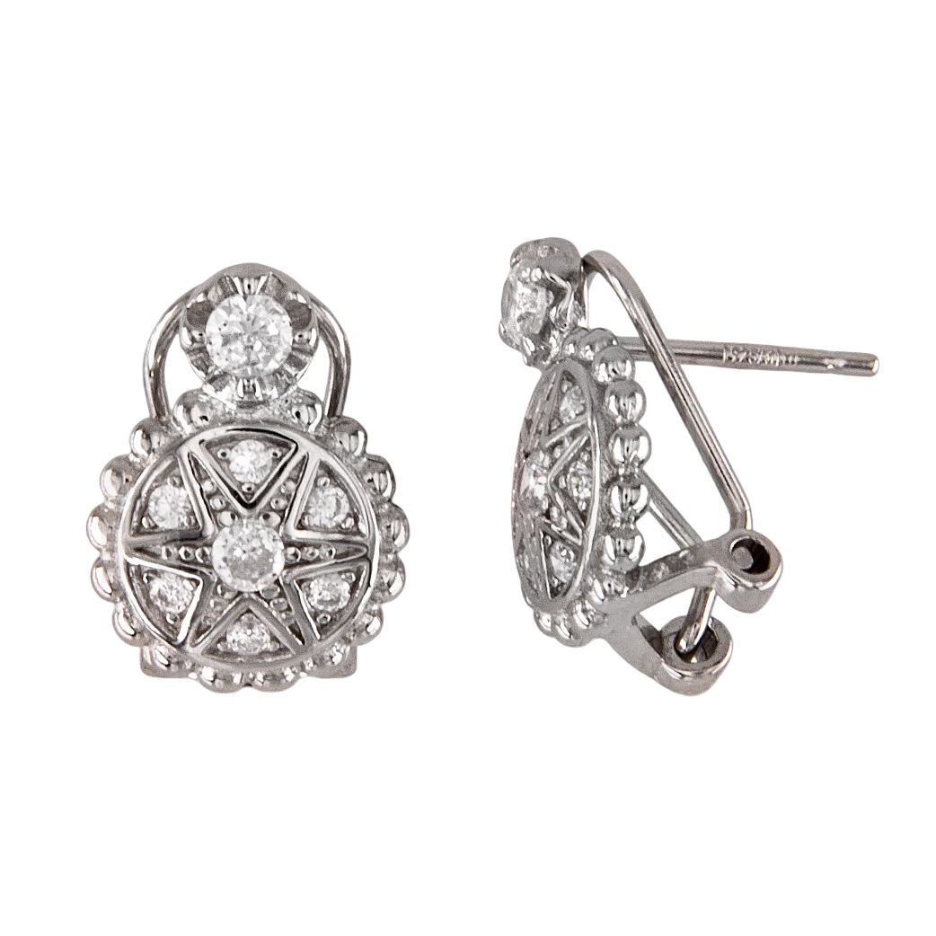 Pendientes estrella de Plata de ley rodiada con Circonita y cierre omega
